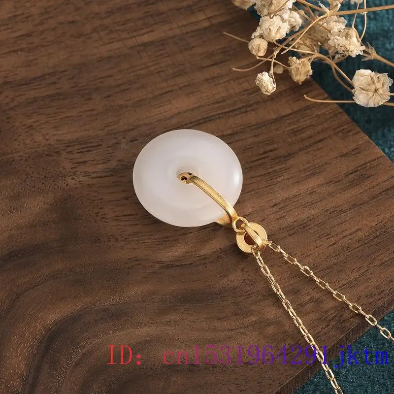 

White Jade Doughnut Pendant Charm Chalcedony 925 Silver Gifts Natural Fashion Crystal Women Necklace Gemstone Jewelry Zircon