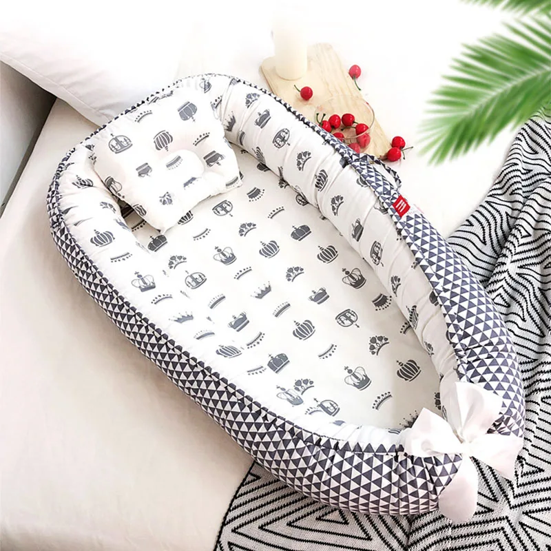 

Baby Nest Bed With Pillow Portable Crib Travel Bed Infant Soft Cotton Cradle With Handle For Newborn Baby Bed Bassinet Bumper