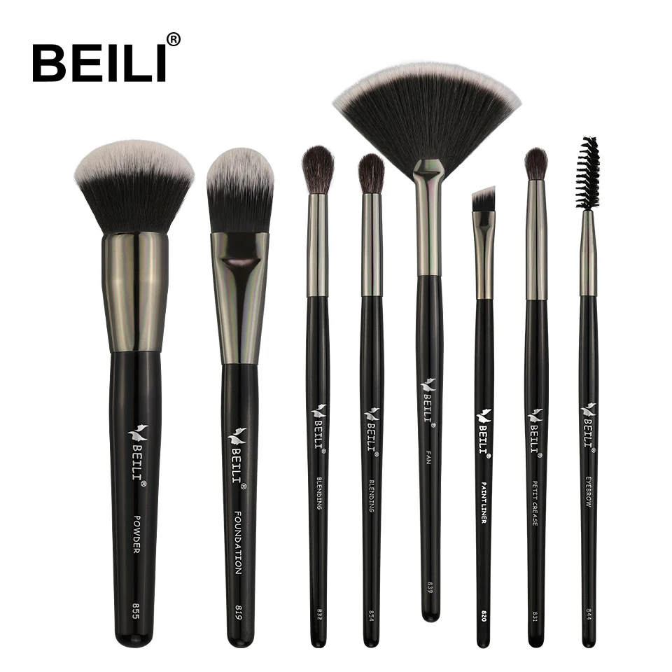BX-S8-039 BEILI, 40 шт., роскошный черный Профессиональный набор кистей для макияжа, Большие кисти, пудра, основа для смешивания, козья шерсть, кисти для макияжа - Handle Color: BX-S8-039
