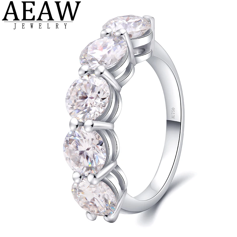 AEAW 10k white Gold 4ctw 6mm 5pcs DF Round Cut Engagement&Wedding Moissanite Lab Grown Diamond Band Ring for Women