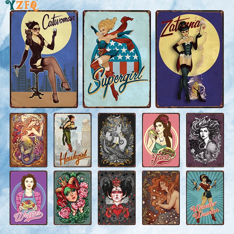 

Pin Up Girl Tin Vintage Bar Pub Decor Metal Plate Personalized Retro Artware Wall Stickers Kitchen Room Signs Poster DU-10858B