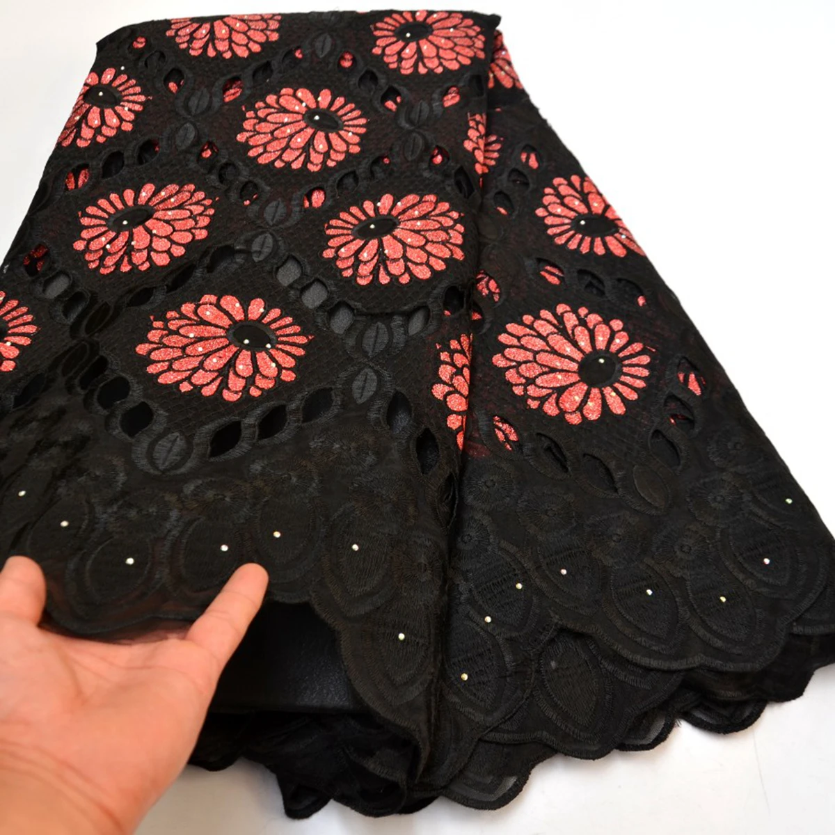 

Black high quality African organza lace fabric wholesale handcut lace for Nigerian traditional wedding sewing wear 88103
