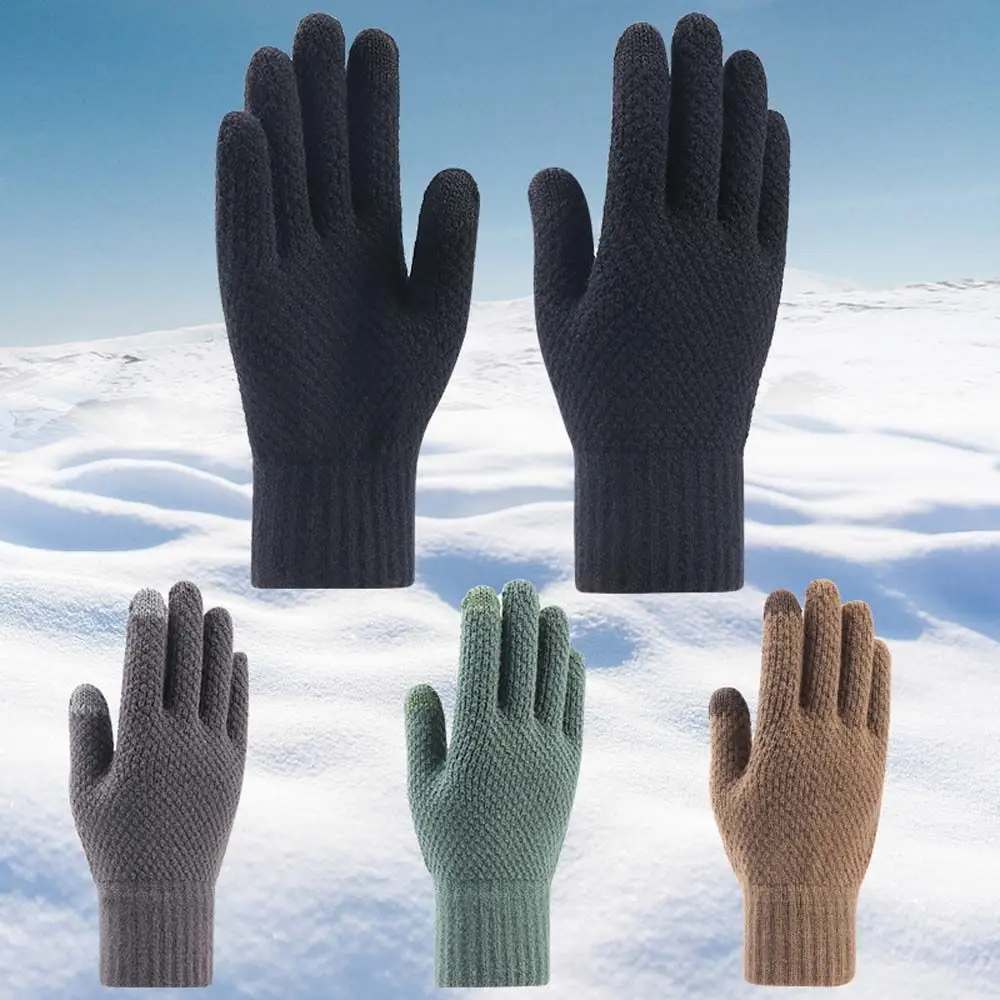 

Jacquard Men Non-slip Women Plus Velvet Solid Color Driving Gloves Touch Screen Gloves Men Knitted Mittens Male Gloves