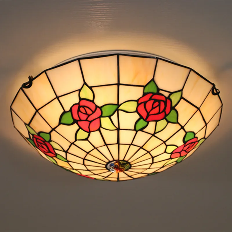 Средиземноморский стиль цветной стеклянный абажур потолочный светильник Tiffanylamp лампа с креплением светодиодный лампы