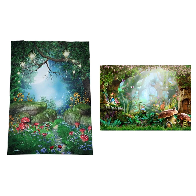 

2 Pcs 5X7ft Fairy Tale Vinyl Studio Backdrop Photography Prop Photo Background-Fantasy Forest, A & B