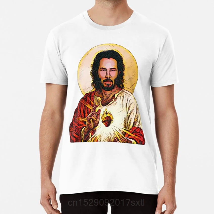 Holy Keanu футболка keanu reeves захватывающий дух Иисуса святого Иисуса meme christ matrix - Цвет: Белый