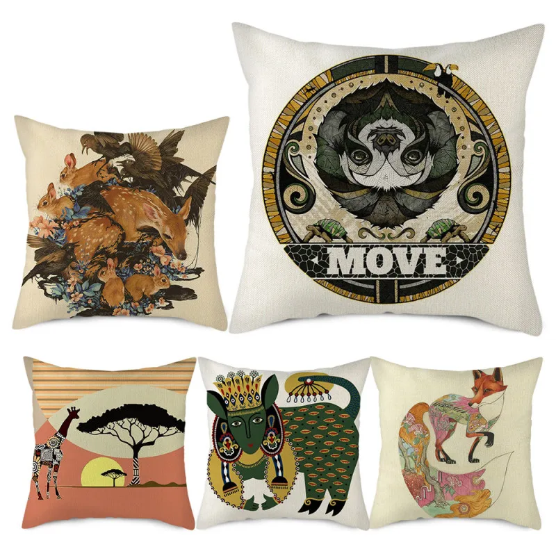 Льняная наволочка для подушки Fuwatacchi с мультяшным абстрактным изображением