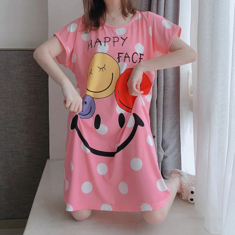 

Summer Women Pajamas Sleepwear With Female Leisure Cartoon Bear Printed Cute Nightwear Satin Nightwear Home Suit Nightgown