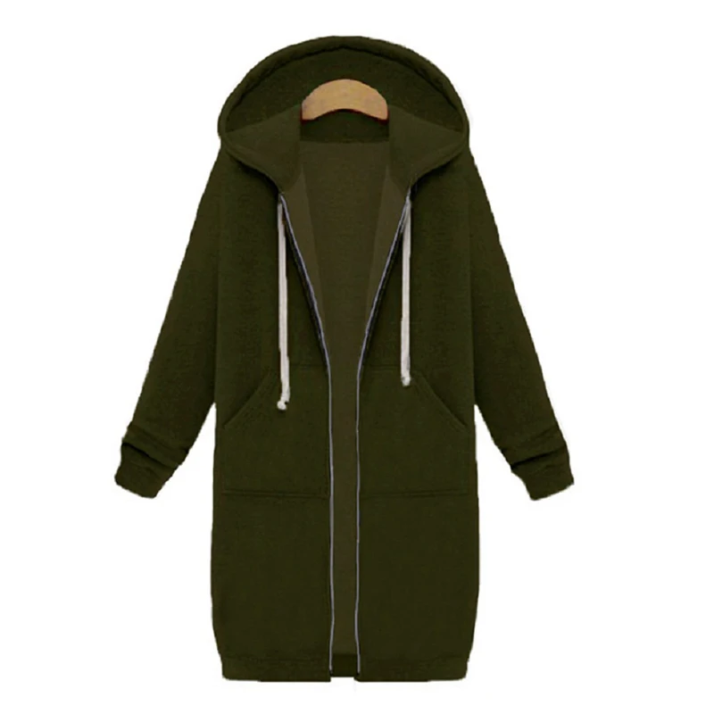 Army Green Wipalo размера плюс женские на молнии с капюшоном удлиненные худи для девушек с длинным рукавом осень. Зимняя Толстовка Пальто Повседневная куртка топ S-5XL - Цвет: Army Green