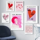 Скандинавская выставка настенная Картина на холсте Пикассо Матисс Винус розовые принты абстрактный поцелуй танцевальные плакаты минималистичный Декор для спальни