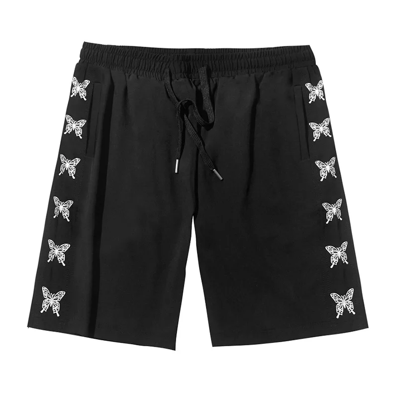 

Hot Summer Butterfly Print Shorts Men Drawstring Quick Dry Casual Beach Shorts Male Black Grey Loose Sweat Shorts