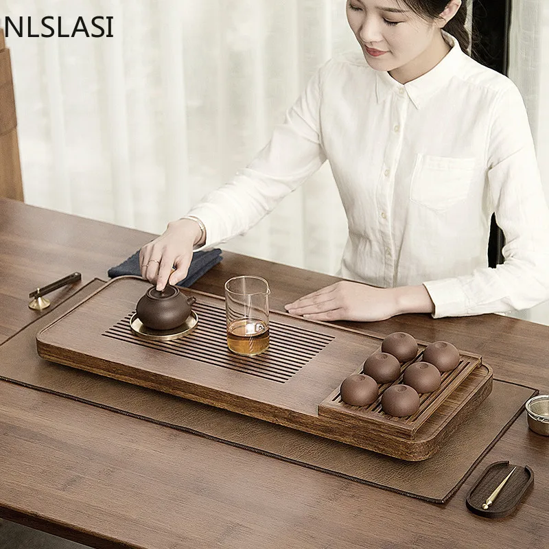 Новый стиль бамбуковый поднос для чайного сервиза с выдвижными ящиками
