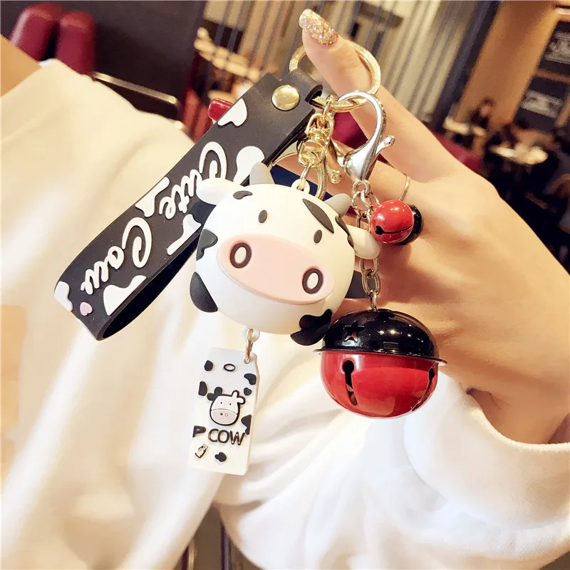 

Kawaii High Quality New Creative Silicone Animal Cow Keychains Personality Cartoon Cute Car Keychain Ring Bag Pendant