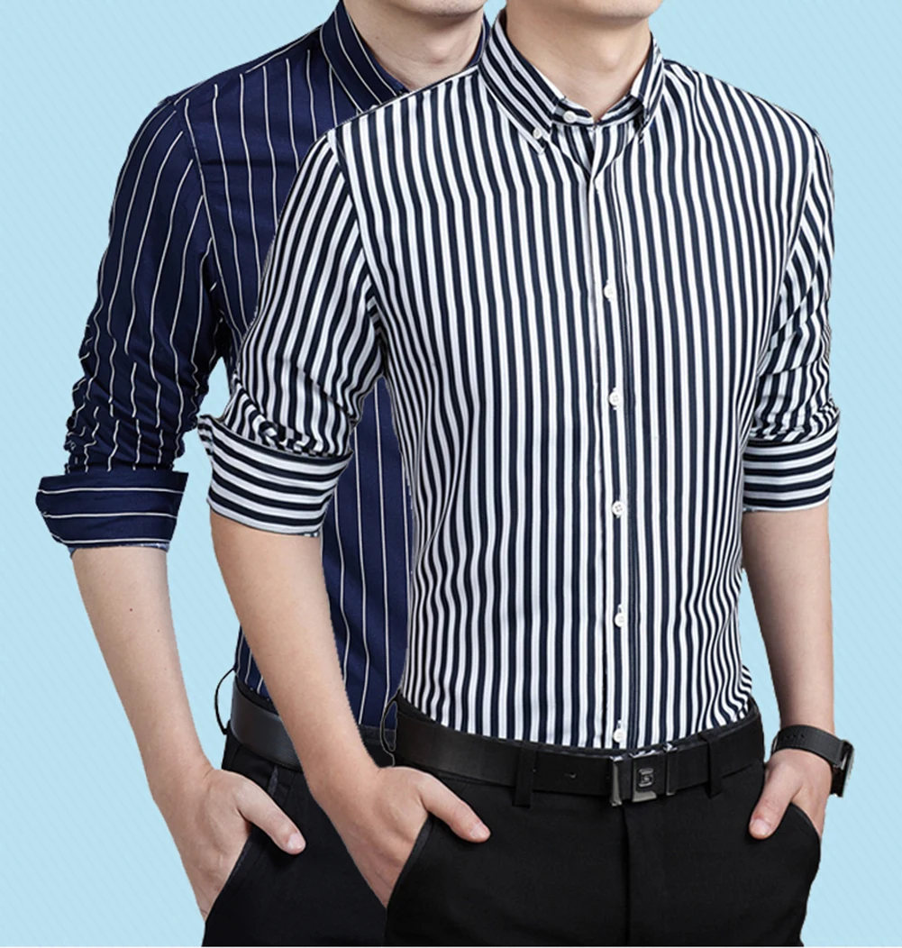 Модная мужская деловая Повседневная рубашка с длинными рукавами в Вертикальную