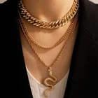 Ожерелье женское многослойное с подвеской-змеей, золотистого и серебристого цвета