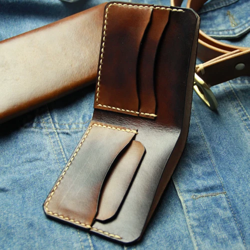 Мужской кожаный кошелек ручной работы прошитый вручную|Мужские кошельки| |