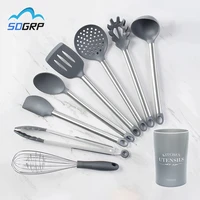 silicone kitchenware set heat resistant cookware spatula shovel spoon with stainless steel handle non stick kitchen accessorie
