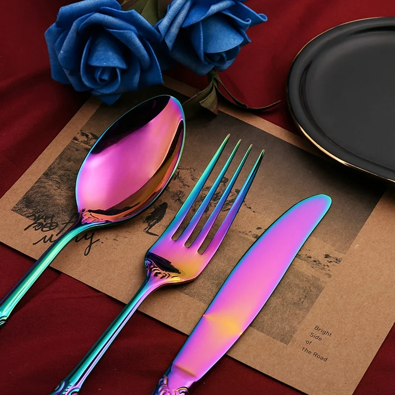 Винтаж Western Позолоченные приборы обеденные ножи вилки набор чайных ложек золотые