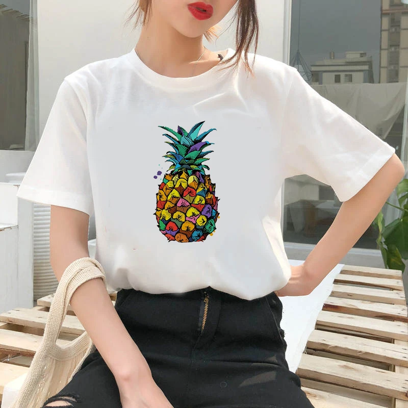 

Hipster T shirt female Cartoon Pineapple Print Tshirt Harajuku Short Sleeve Graphic Tshirt Round neck Summer women tee shirt