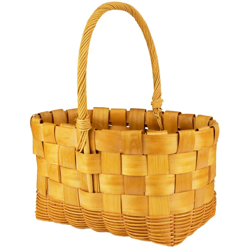 

Square Wood Piece Woven Rattan Storage Basket Kitchen Portable Vegetable Basket Desktop Sundries Small Basket round Egg Basket