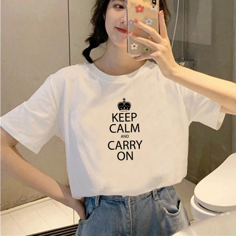 

The Great Wave of Aesthetic T-Shirt Women Tumblr 90s Fashion Graphic Tee Cute T Shirts And Stay calm Summer Tops Female