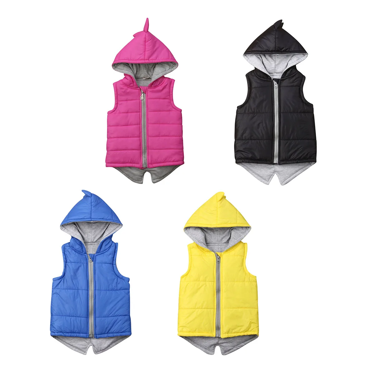 

Children's Winter Warm Hoodies Kids Baby Girls Dinosaur Cotton Padded Waistcoat Jacket Solid Sleeveless Baby Outwear Zipper Vest