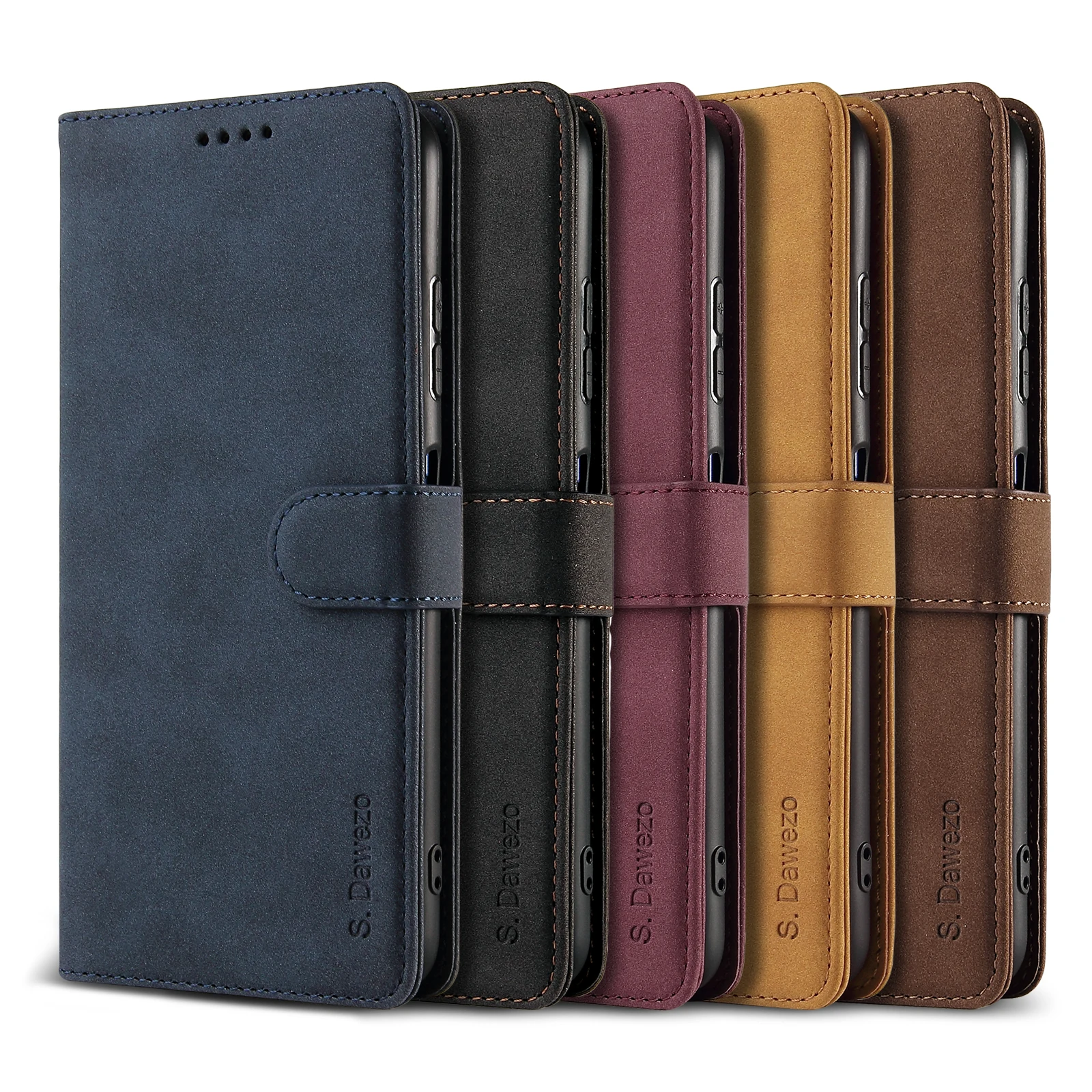 

S. Dawezo Samsung Galaxy A22 5G Case, RFID Blocking Matte Leather Wallet Magnetic Closure Flip Cover with kickstand Card Slots
