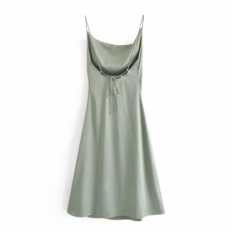 Женское атласное платье на бретелях-спагетти с открытой спиной - купить по