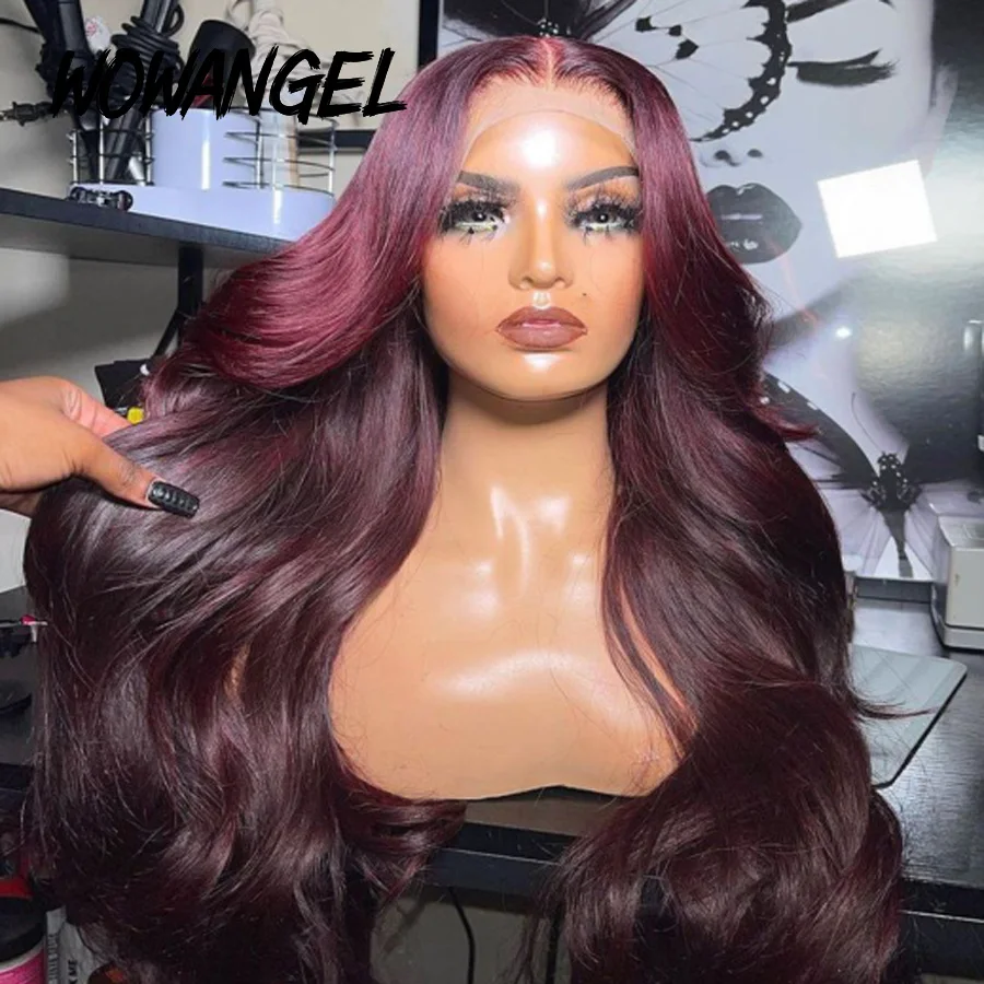 

30 inch Dark Burgundy 99J 13x4 Transparent Lace Body Wave Lace Front Human Hair Wig Colored Pre Plucked Brazilian Lace Front Wig