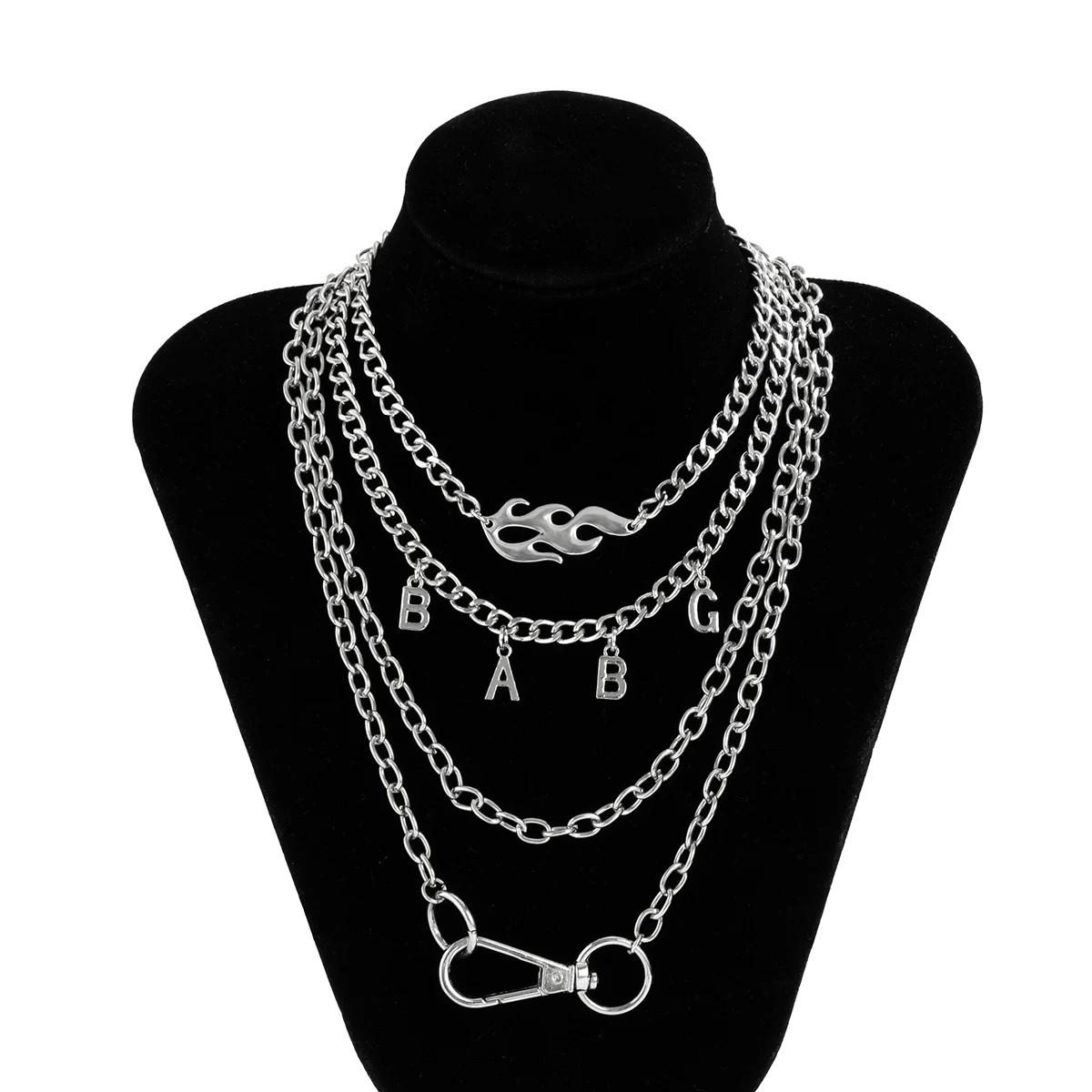 

Multilayered Punk Neck Chains with Fire Letter Hook Pendant Neckalce for Women Couple Hip Hop Metal Necklaces Steampunk Jewelry