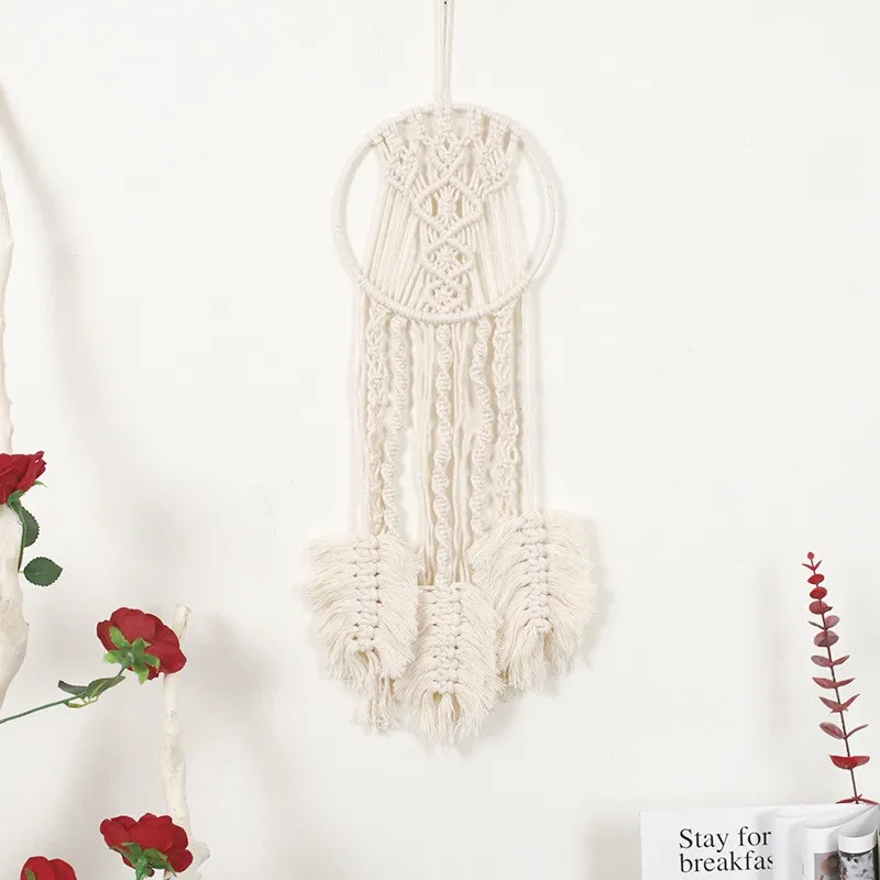 

Handmade Wood Bead Woven Macrame Tassel Wall Hanging Tapestry Wedding Wall Decoration Living Room Home Decor Art