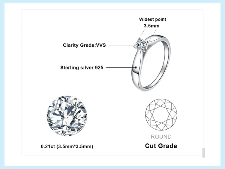 JewelryPalace 925 пробы серебро 0.2ct кубического циркония Solitaire обручение кольцо простой палец модные украшения для женщин