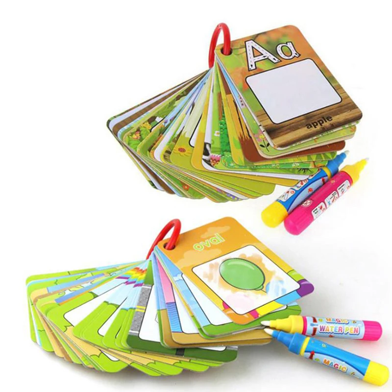 

26Pcs Early Learning Letters Numbers Shape Color Water Painting Card Magic Water Show Painting Cognitive Card Graffiti Toy Gift