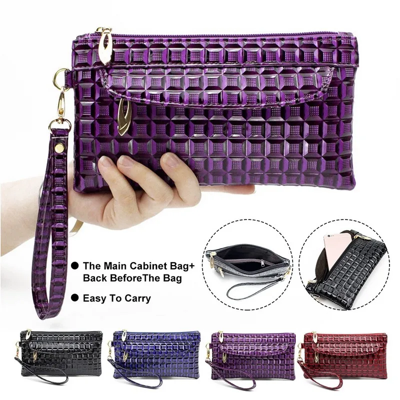 

New Fashion Patent Leather Women's Wallets Fallow Long Ladies Double Zipper Wallet Clutch Bag Design Red Purse Crocodile Purses