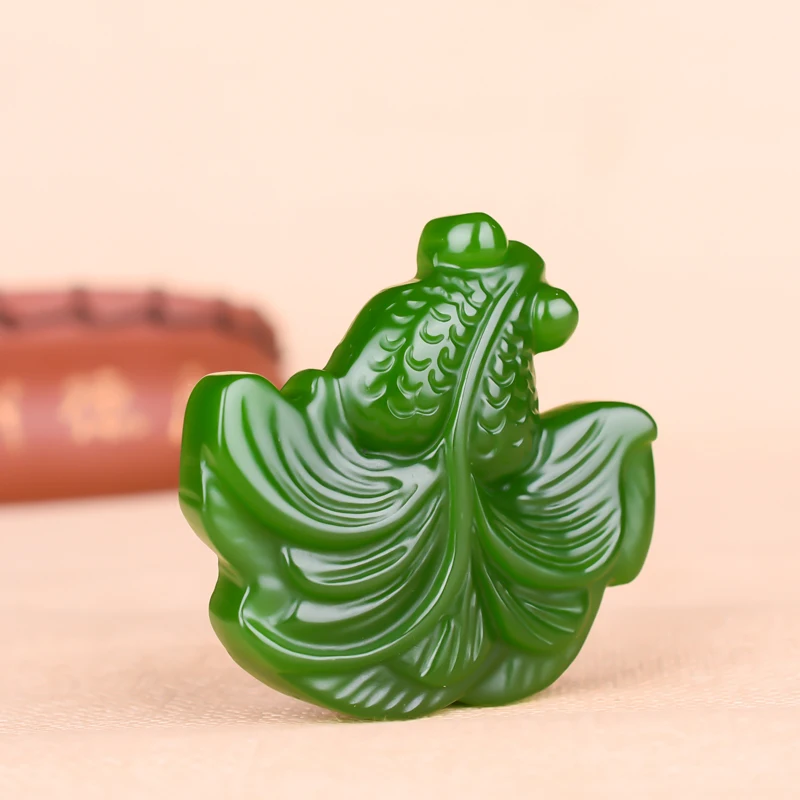 Китайская Подвеска из натурального зеленого нефрита с золотой рыбкой ожерелье