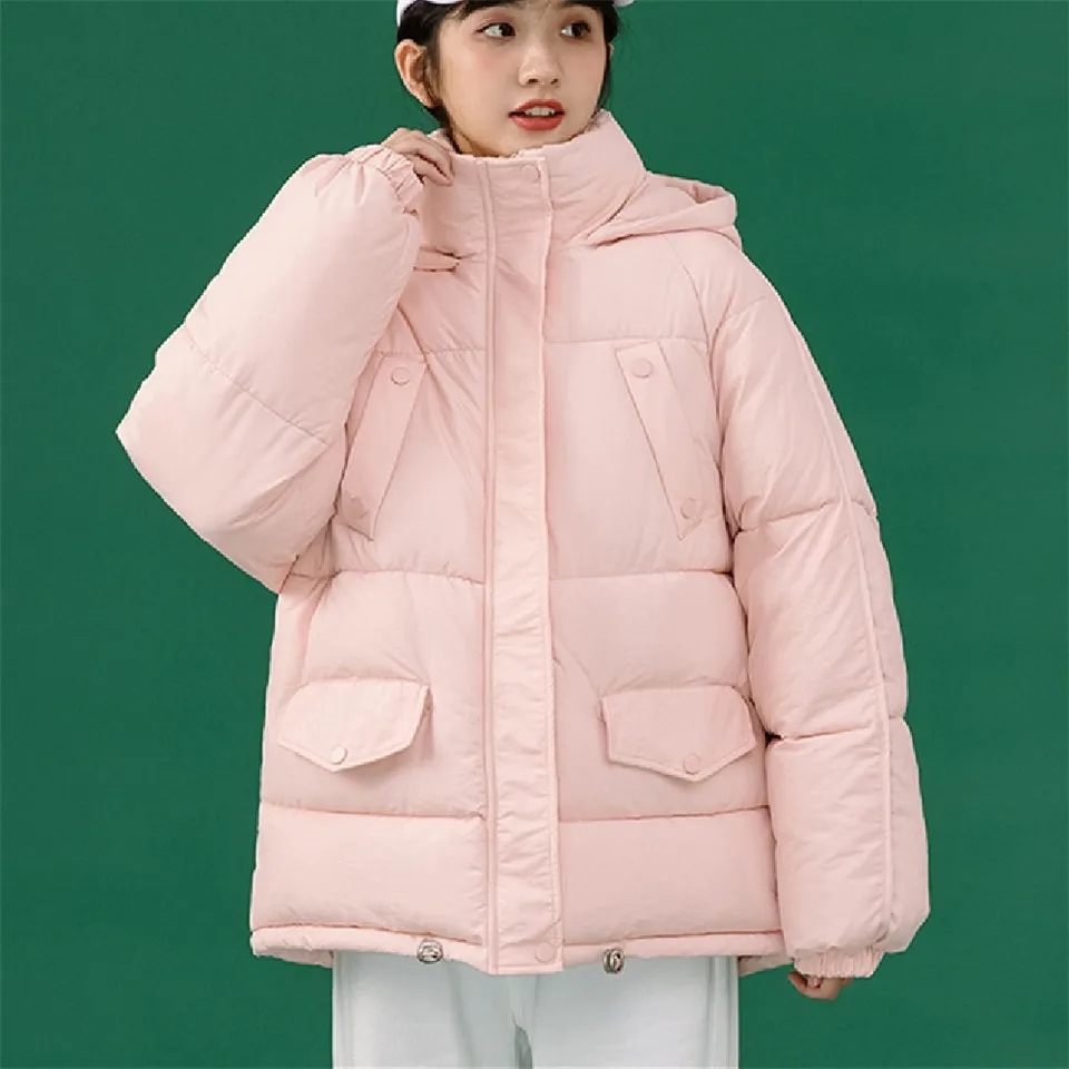 

Женская короткая парка с капюшоном, зимняя, теплая, однотонная