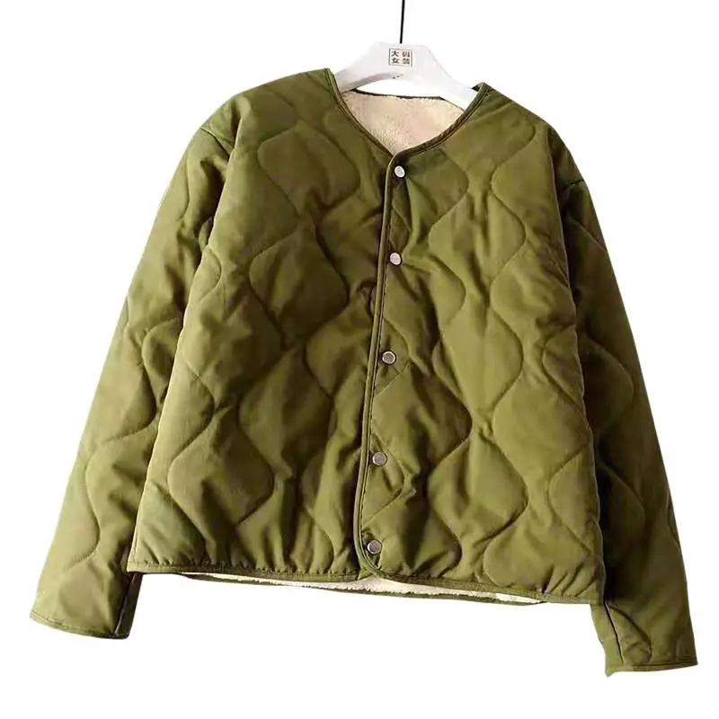 

Autumn and winter new cotton padded jacket women's round neck inner liner large size thickened warm jacket women's coat