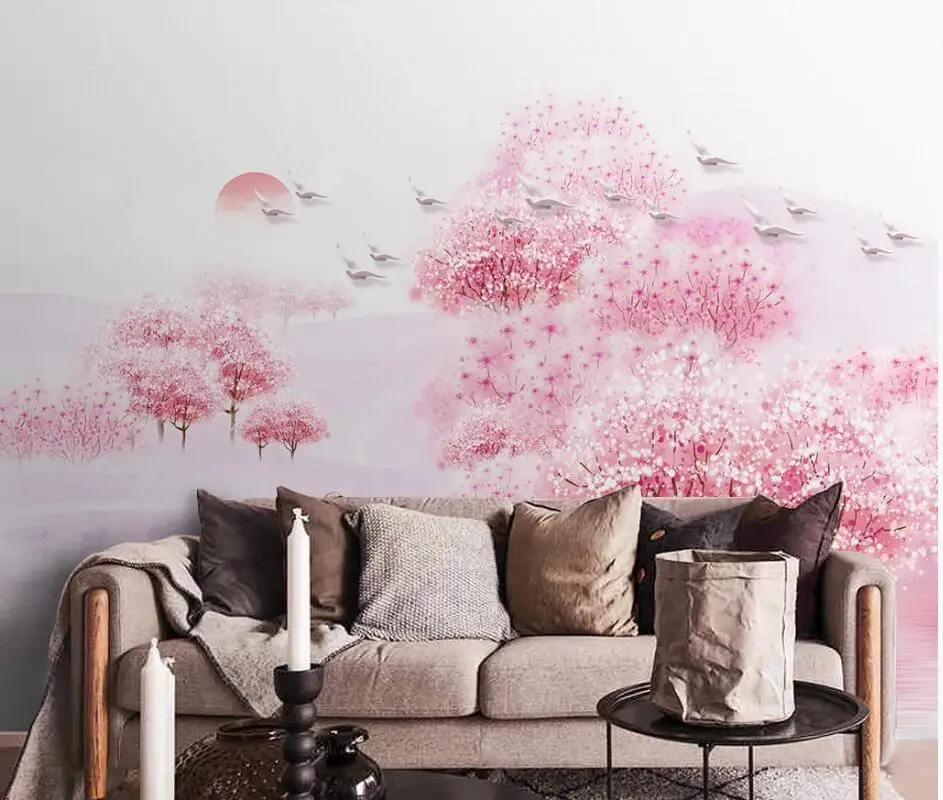 

AINYOOUSEM Pink peach blossom forest TV sofa background wall wallpaper papel de parede 3d wallpaper wallpapers stickers