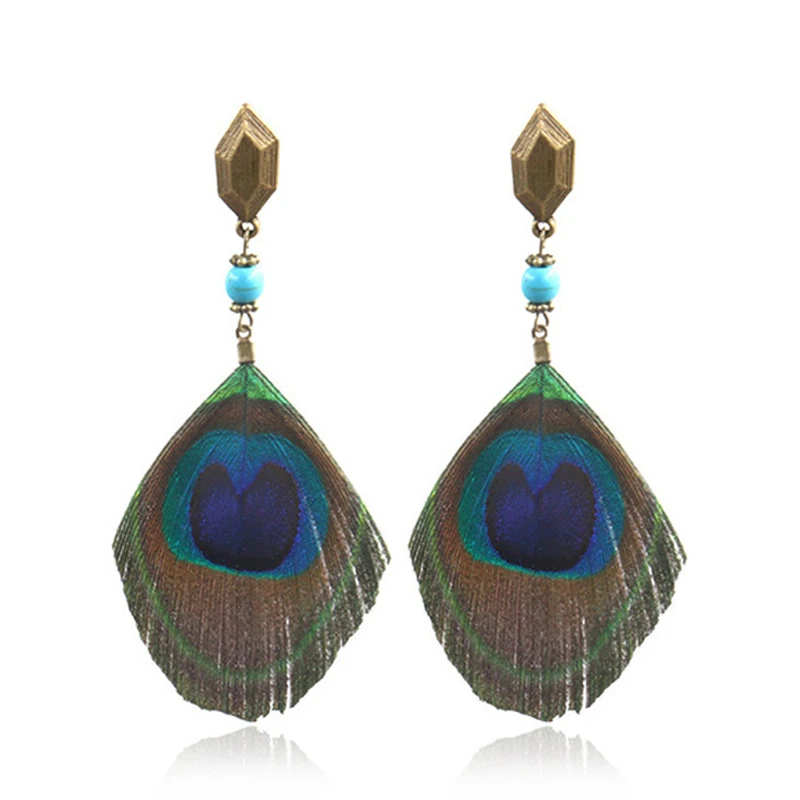 Cpop этнические серьги в виде перьев модные ювелирные изделия для женщин бусины из