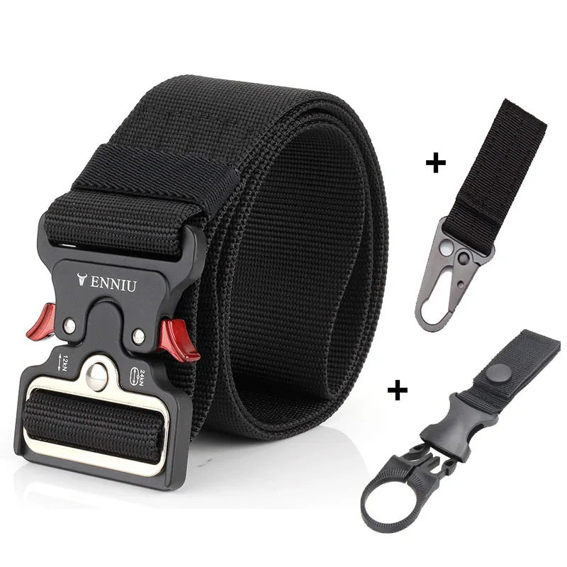 belt and 2 hook Тактический нейлоновый ремень, военный ремень с металлической пряжкой, мужской ремень SWAT Army gear, качественный ремень на талию, автоматический пояс, ширина 5,0 см - Цвет: belt and 2 hook