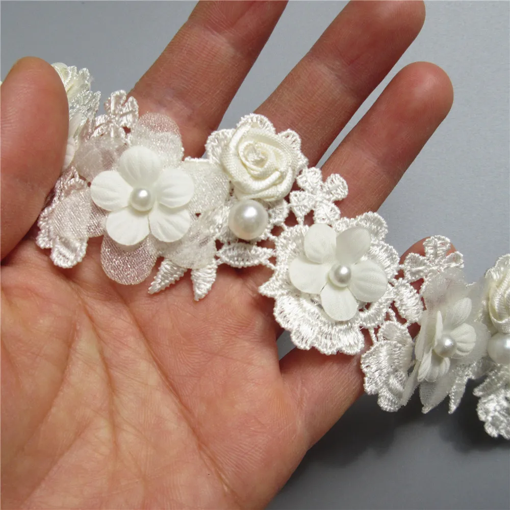 1 ярд абрикосовая многослойная Цветочная вышитая кружевная отделка по краям