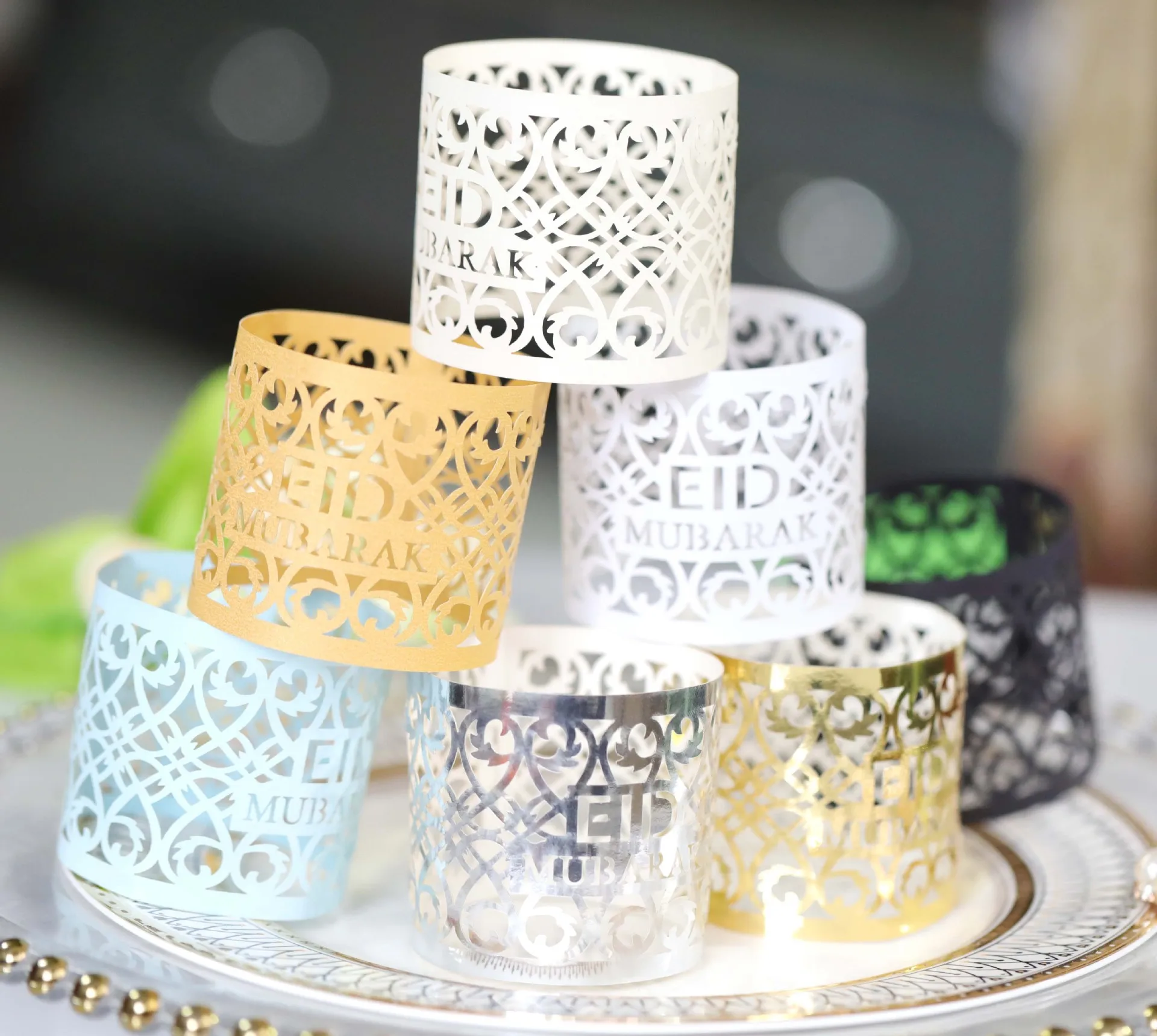 

50 шт. ИД Мубарак кольцо для бумажных салфеток украшения для Рамадана для дома салфетница Настольный Декор ИД мусульманский Рамадан Декор ...