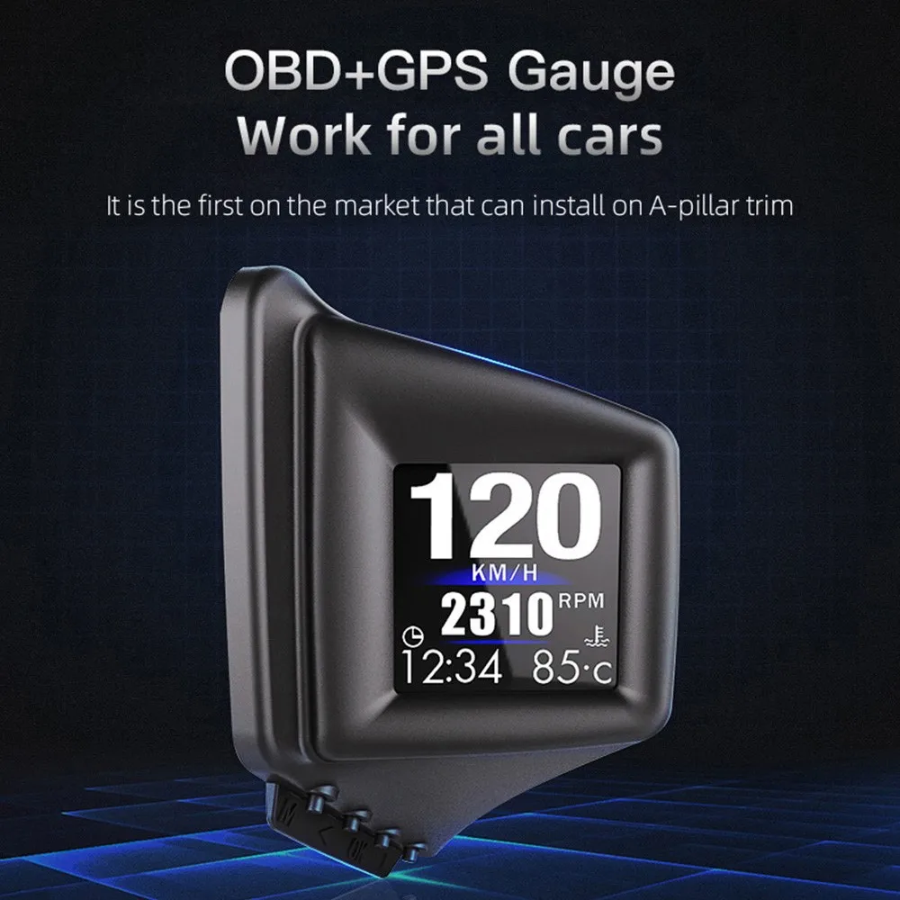 

HUD Display Car Head Up Display 2 Inches LCD Digital Speedometer Odometer Overspeed Alarm Speed Projecto OBD GPS Dual System