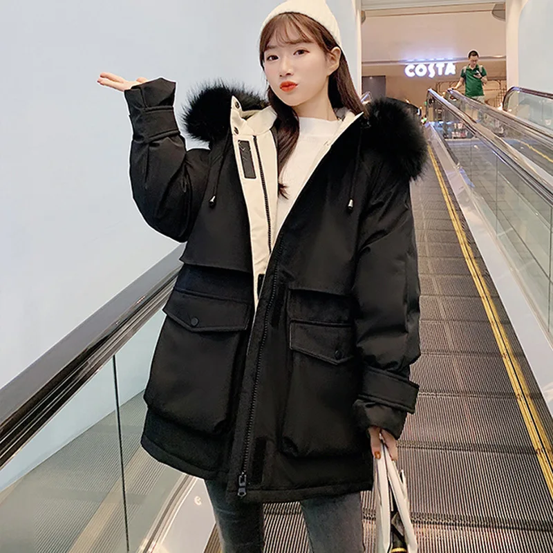 

New Winter Jacket High Quality Fur Hooded Padded Coat Women Fashion Jackets Winter Warm Woman Clothing Casual Long Parkas Mujer