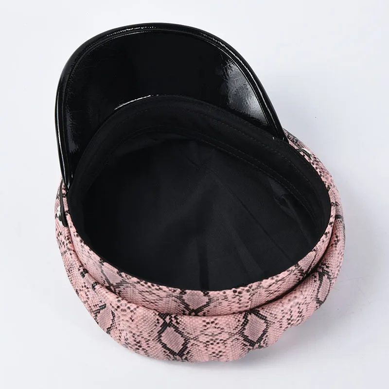 

Fashion Patchwork Beret Hat New Autumn Winter Women Berets Lady Vintage Painter Artist Hat Snake Skin PU Women Navy Cap