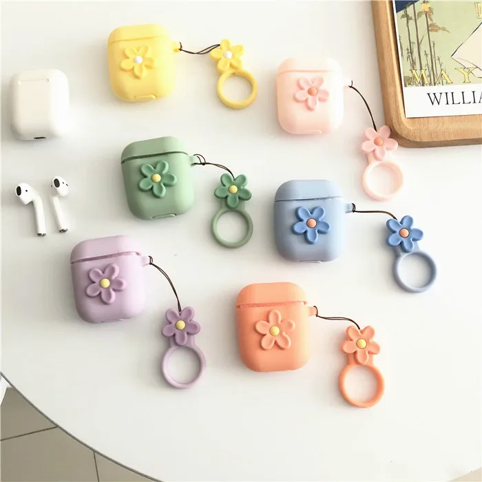 Чехол для Airpods 2 защитный чехол с милыми цветами силиконовый Air Pods беспроводных