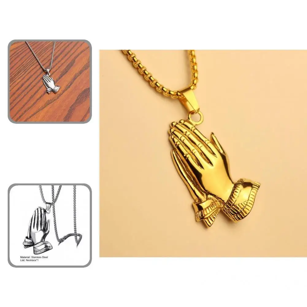 

Unique Necklace Retro Stainless Steel Praying Hand Pendant Necklace Pendant Necklace Charm Necklace