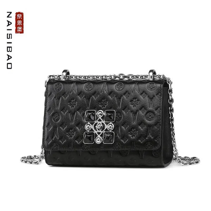 

NAISIBAO New Black Genuine Leather Bag Fashion Real Cowhide Leather Shoulder Bag bolsa feminina de ombro Quality Female Bag