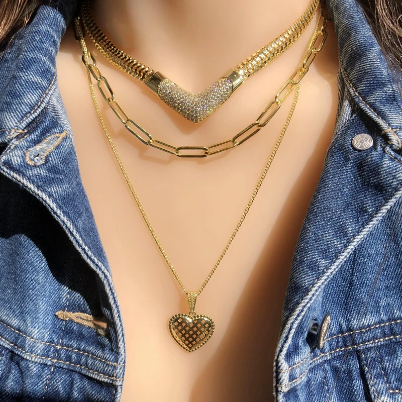 

Charm Necklace For Women Luxury Cubic Zircon Gold Color copper Chain Punk Hip Hop Choker Necklace 2020 Fashion Statement Jewelry