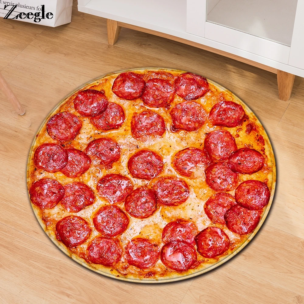 Zeegle Pizza круглый ковер большой для декора гостиной 3d Печатный Впитывающий Коврик